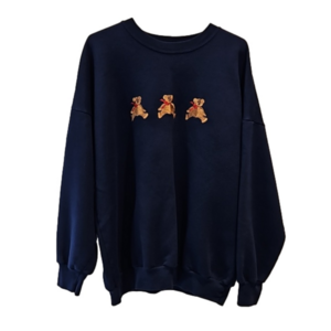 JERICO Vintage Sweatshirt Navy Blue Embroidered Bears Streetwear Comfy Women XXL